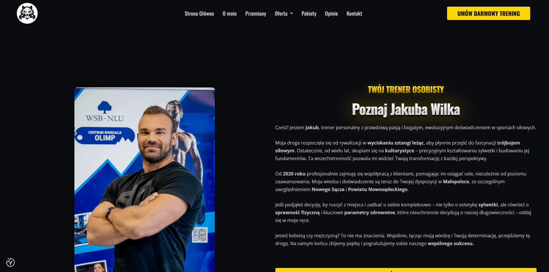 Hero strony internetowej Jakuba Wilka